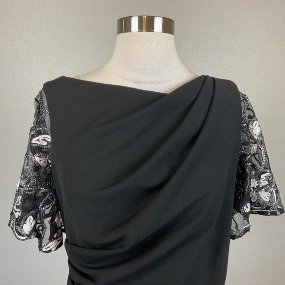 Betsy & Adam Embroidered Short Flutter Sleeve Sheath Cocktail Dress Black Size 8 - Picture 7 of 13